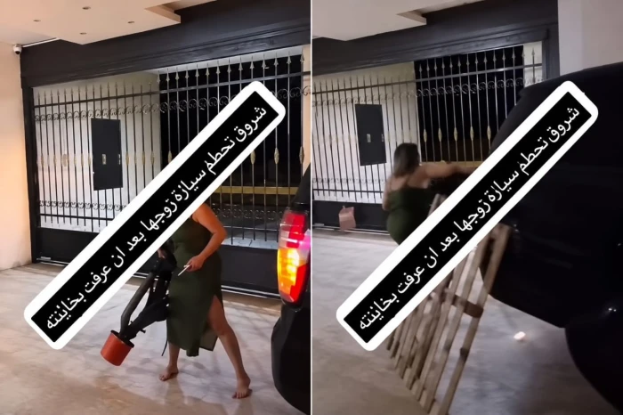 فيديو لمشهورة سناب اللبنانية "شروق" وهي تحطم سيارة زوجها "دكتور فود" بعد اكتشافها خيانته لها