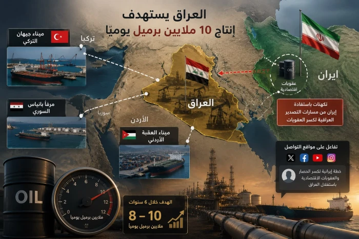 العراق يعلن فجأة خطة لرفع إنتاج النفط إلى 10 ملايين برميل يوميًا.. ويثير الجدل حول محاولة إيرانية لكسر الحصار الأمريكي