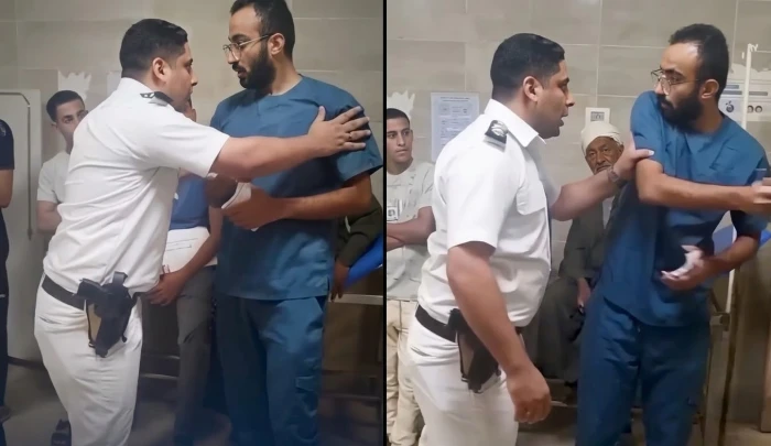 بالفيديو: ضابط مصري يتهجم على طبيب ويدفعه بقوة داخل مستشفى في سوهاج
