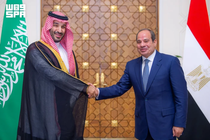 بالصور: ولي العهد يلتقي الرئيس المصري ويعقدان لقاءً ثنائيًا وجلسة مباحثات موسعة