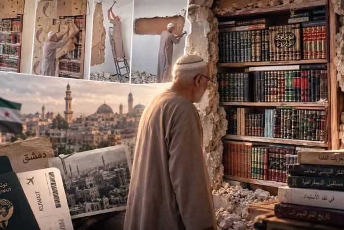 بعد 15 عامًا.. بالفيديو : سوري يعود إلى منزله في دمشق ويهدم جدارًا أخفى خلفه مئات الكتب  الإسلامية خوفًا من نظام الأسد