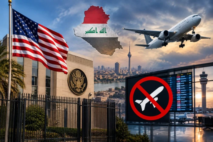 السفارة الأمريكية في العراق تحذر مواطنيها من احتمال إغلاق المجال الجوي وإلغاء الرحلات الجوية