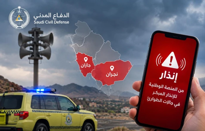 إنذار مبكر في نجران وجازان للتحذير من خطر جوي معادٍ