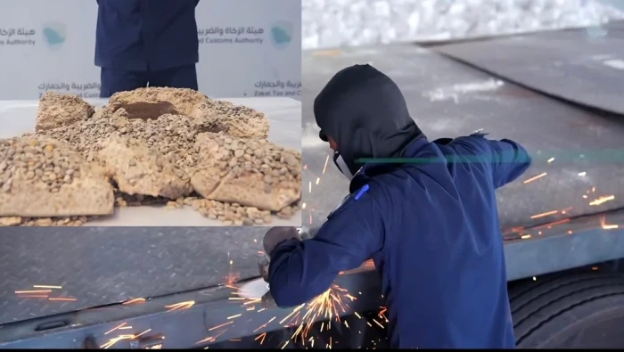 ضُبطت مُخبأة داخل شاحنة.. بالفيديو.. إحباط تهريب أكثر من 51 ألف حبة كبتاجون عبر منفذ الحديثة