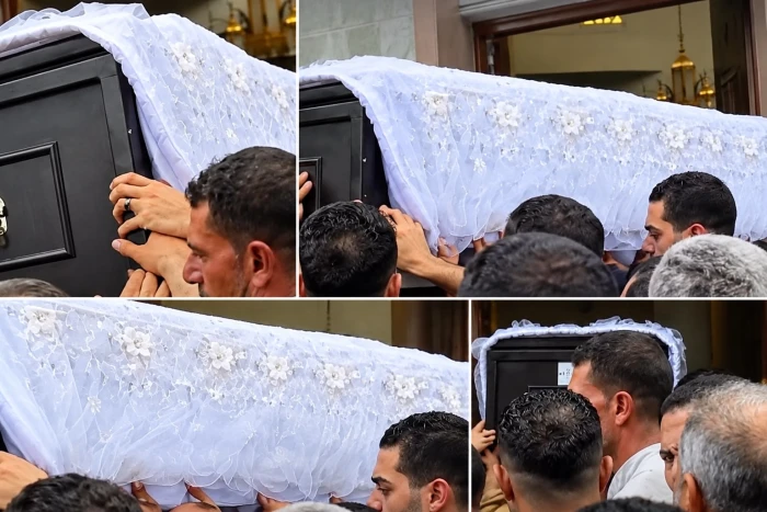«نعشها ملفوف بفستان زفافها»..فيديو لحظة تشييع المضيفة المصرية عزة رمزي بعد وفاتها جراء الاعتداء الحوثي على مطار الرياض