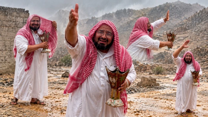 بالفيديو.. مواطن يستقبل الأمطار بالمبخرة.. ويردد: «نطيب يا سحاب»