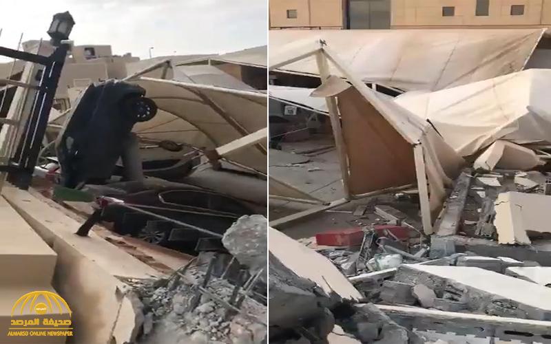 شاهد .. انهيار سقف المواقف وسور جامعة المعرفة بالدرعية ووجود حالات احتجاز