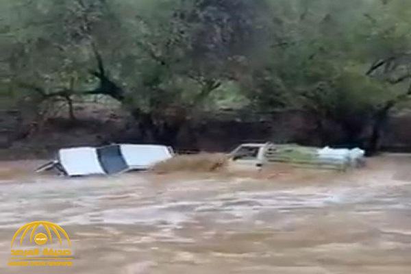 شاهد .. سيول وادي تية بمحايل عسير تجرف "شاص" و"هايلكس"