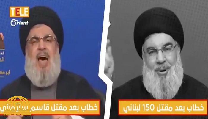 شاهد: ردة فعل حسن نصر الله بعد انفجار "بيروت" وانفعاله عقب مقتل سليماني