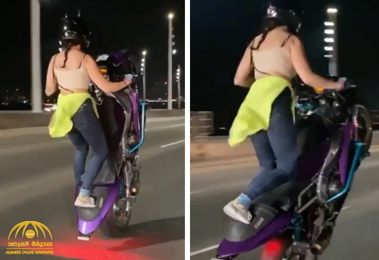 شاهد.. فتاة تقود "دراجة نارية" باحترافية عالية وتؤدي حركات استعراضية!