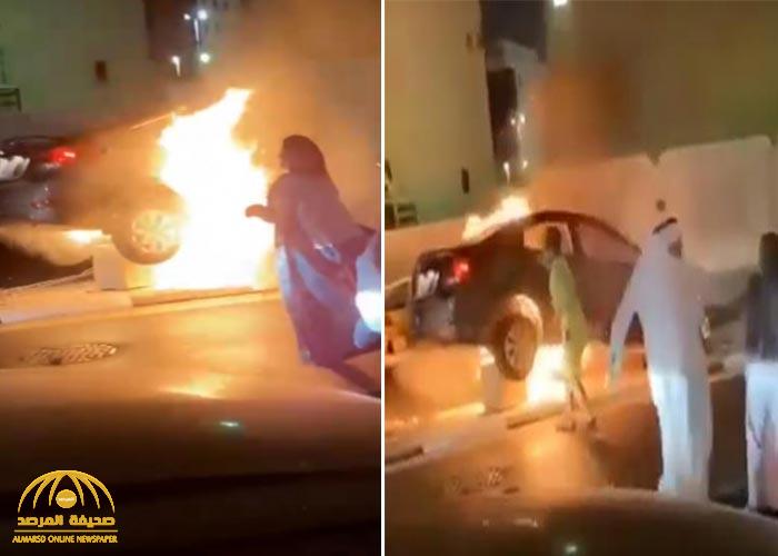 الشاب الذي اقتحم سيارة المرأة المحترقة في الخبر يفجر مفاجأة عن سبب الحادث.. ويكشف سر اهتمامها بإخراج شنطتها !