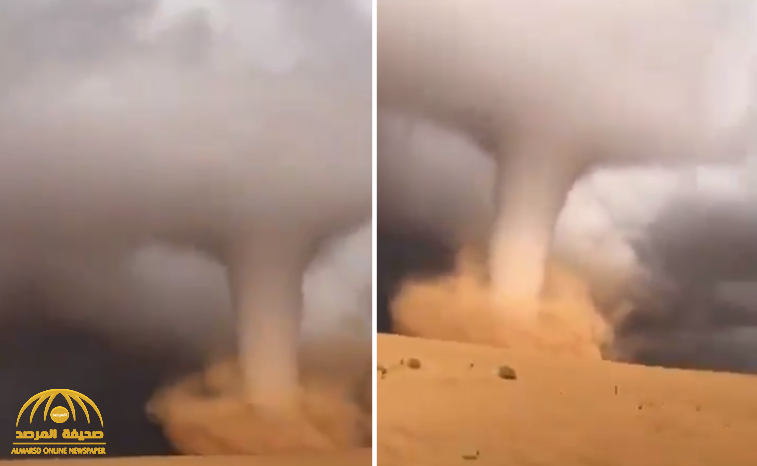 ظاهرة نادرة بالمملكة.. شاهد: إعصار قمعي ضخم يصل ما بين السماء والأرض في الجوف