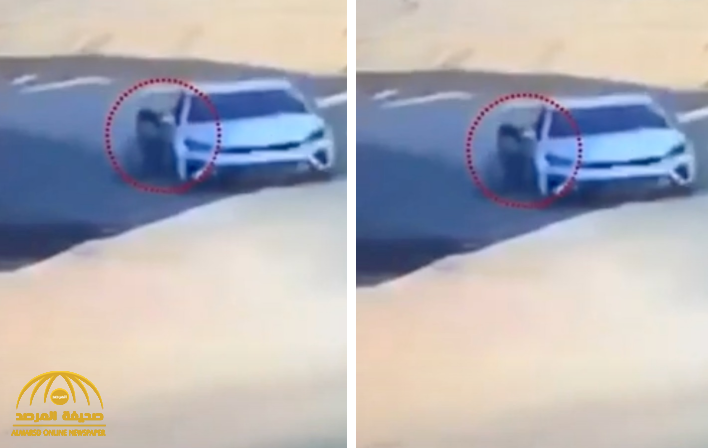 شاهد.. شخص يزحف على الأرض وهو متعلق بمركبة تحاول الهروب في مكة