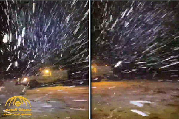 شاهد.. لحظة تساقط الثلوج على مركز علقان شمال تبوك