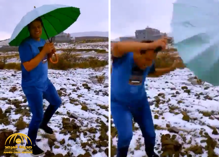 كان يمسك مظلة وجواله.. شاهد: صاعقة رعدية كادت تقتل أحد الأشخاص في أبها