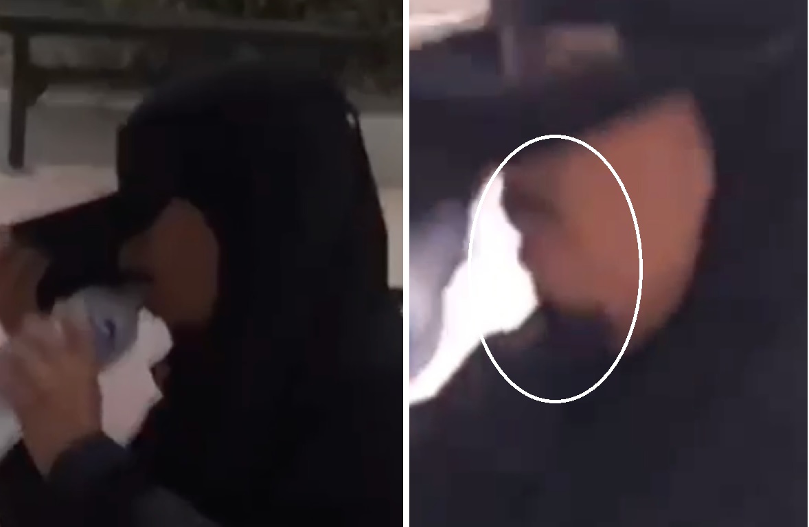 ظهر بـ"الشارب والسكسوكة".. شاهد: فيديو غريب لرجل يتنكر في زي امرأة منتقبة بمنتزه عام 