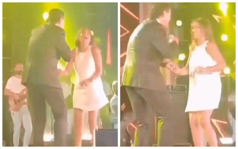 شاهد.. زوجة نقيب الممثلين في مصر تشارك الفنان "راغب علامة" وصلة رقص مثيرة على المسرح