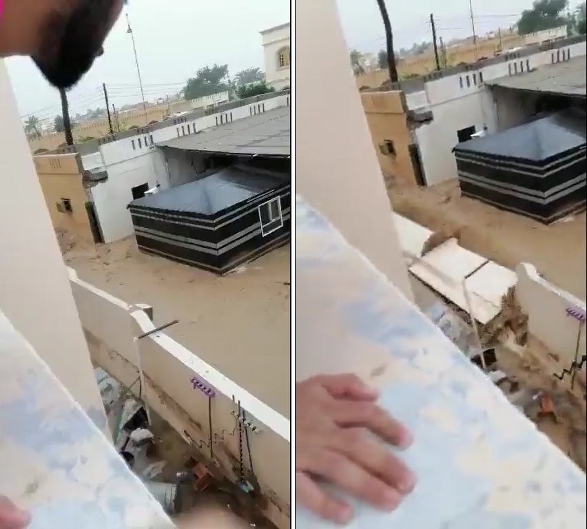 "طاح بيتنا يا الله".. شاهد: سيول إعصار "شاهين" تهدم جدار منزل في السويق بسلطنة عمان وسط صراخ ساكنيه