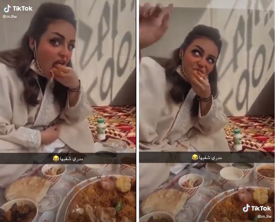 رهف القحطاني المشهورة بـ"وذ نكهة" تتناول الكبسة بيدها.. شاهد: ردة فعلها بعد وصفها بـ"الأستاذة "