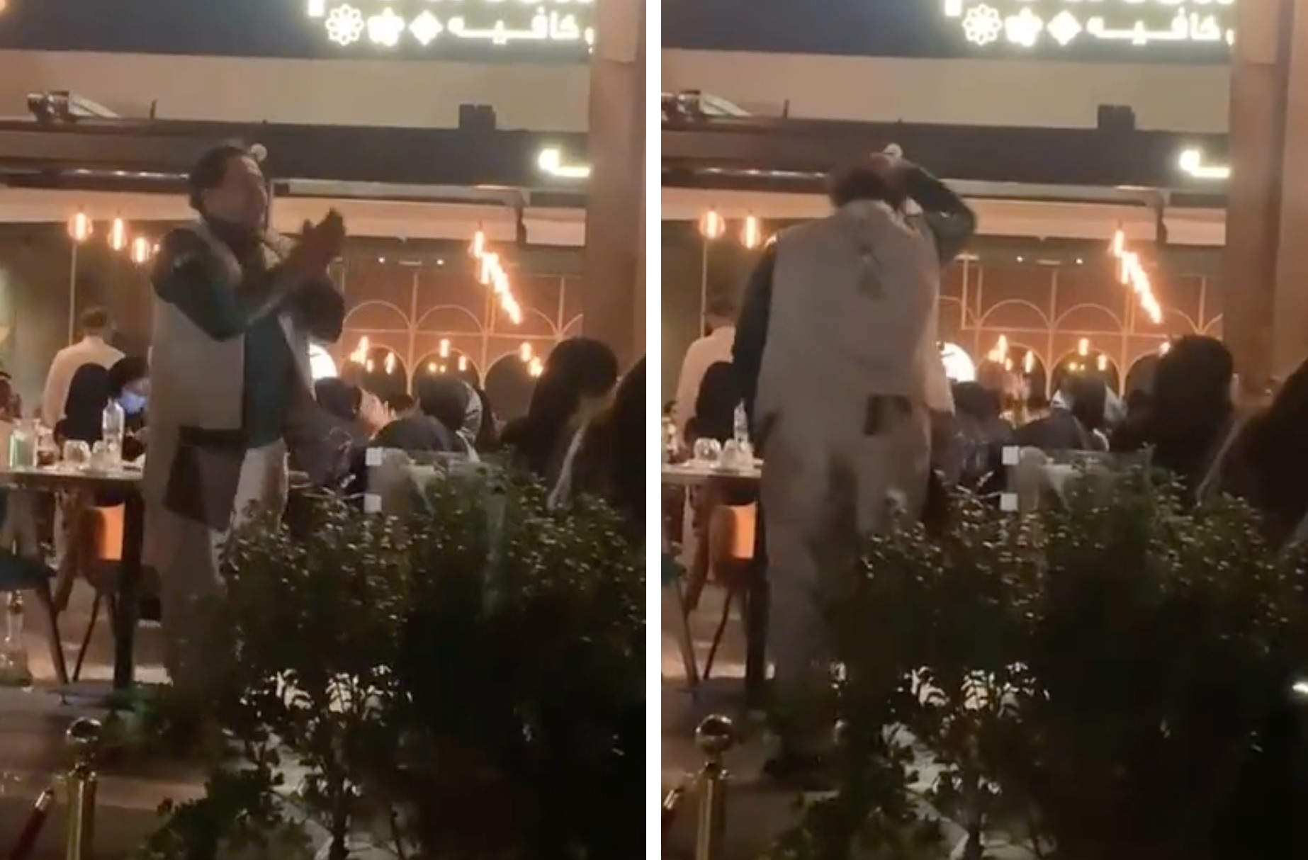شاهد.. عامل مطعم شهير بالرياض يتفاعل مع أغنية بـ"الرقص" والزبائن يصفقون له