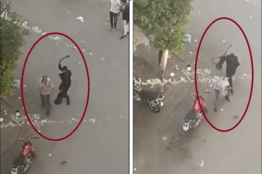 شاهد:  فيديو جديد للمصري قاطع رأس صديقه يضرب مسن بـ"الساطور" أثناء مروره في الشارع