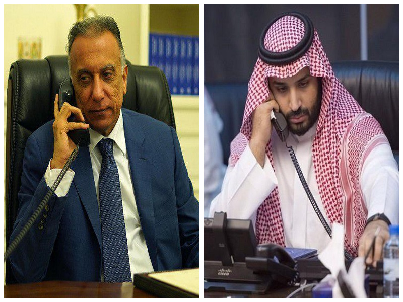 ولي العهد يجري اتصالاً هاتفياً برئيس الوزراء العراقي مصطفى الكاظمي