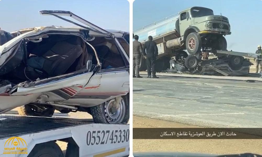 "حادث مروع".. شاهد: "وايت مياه" يحطم  سيارة "لاند كروزر" على طريق العوشزية بالقصيم والكشف عن مصير سائق الجيب