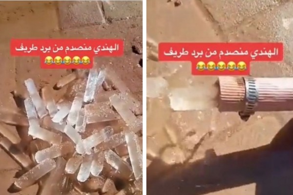 بعد انخفاض درجات الحرارة إلى 6 مئوية تحت الصفر.. شاهد: المياه تتجمد وتتحول إلى ثلوج أثناء خروجها من خرطوم الماء بطريف