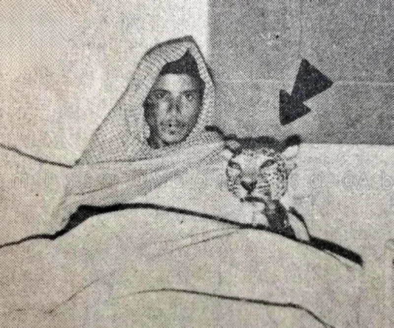 قصة صورة نادرة لمواطن يحمل رأس نمر عربي داخل مستشفى في عسير .. والكشف عن تاريخ التقاطها