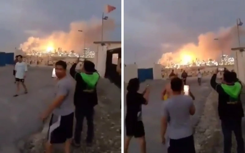 بالفيديو: لحظة اشتعال مصفاة نفط البحرين بعد استهدافها بصاروخ باليستي إيراني