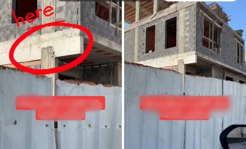 "خرسانة العمود شاقة الكمرة شق " ..بالفيديو.. شخص يوثق خطأ صادم لمبنى تحت الإنشاء