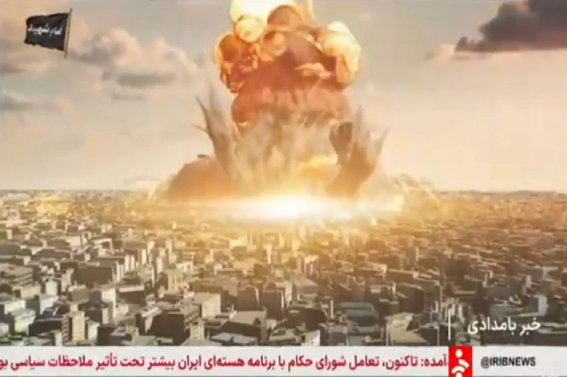 بالفيديو..بث انفجار نووي على شاشة التلفزيون الإيراني يثير الجدل