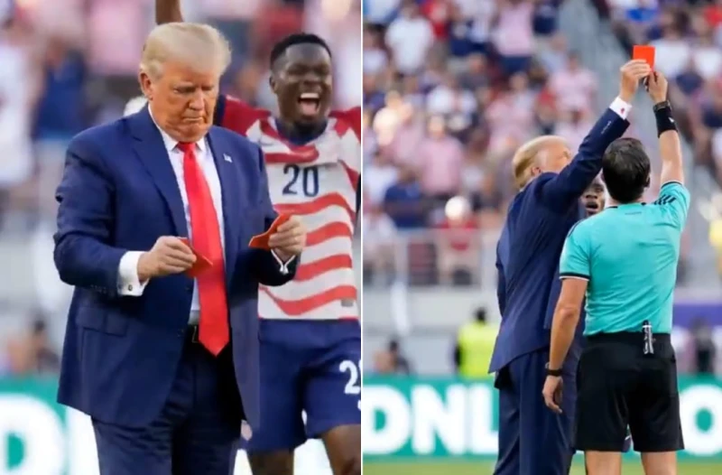 بالفيديو: مقطع ساخر لترامب يمزق كرت الحكم ويلغي قرار طرد اللاعب بالوغون