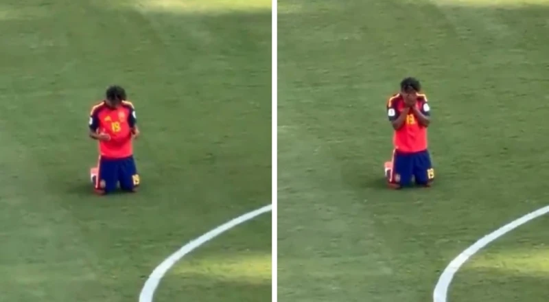 بالفيديو.. لامين يامال يرفع يديه بالدعاء والشكر عقب تتويج إسبانيا بكأس العالم
