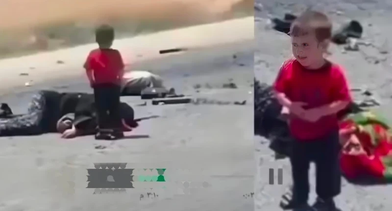 صورة طفل يقف بجوار والدته المصابة في حادث حافلتي سوريا  تتصدر مواقع التواصل